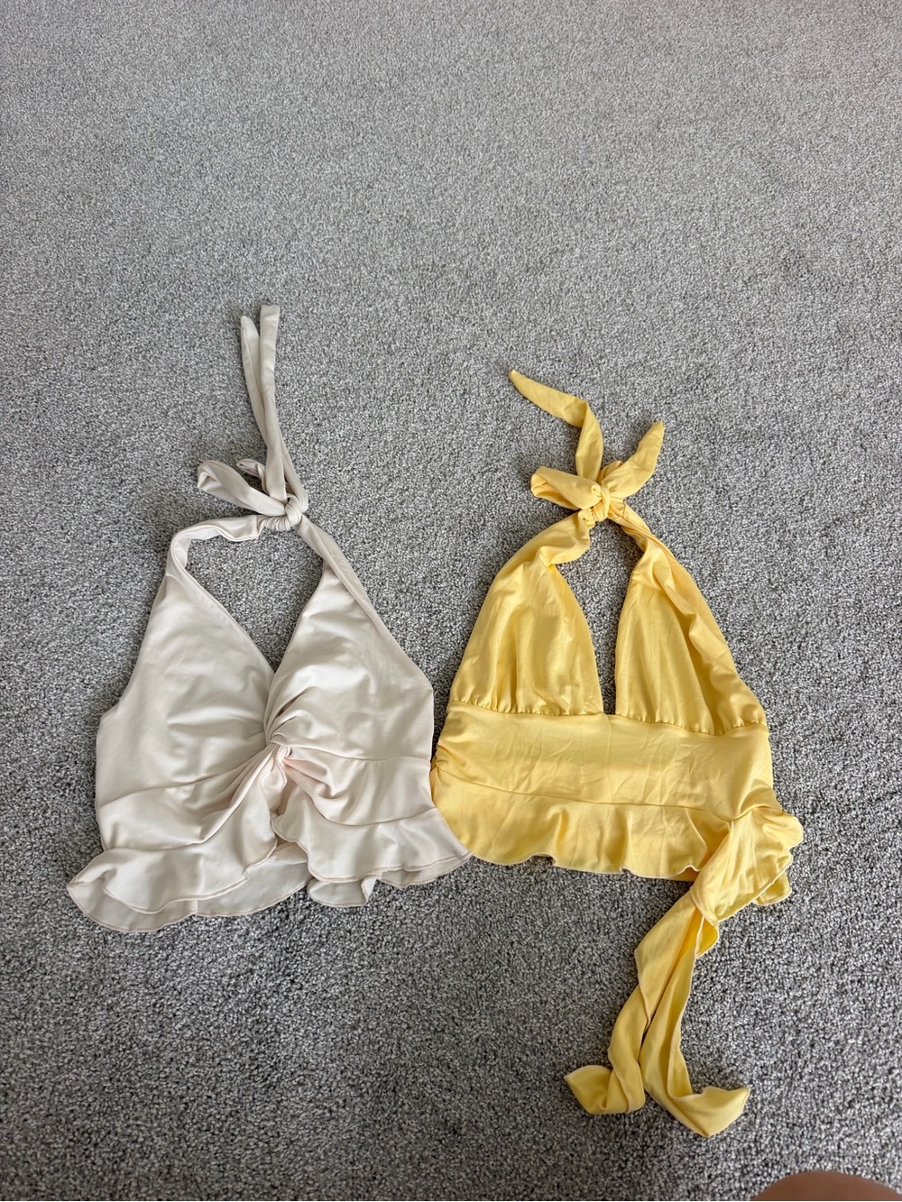 Women’s Halter Ruffle Satin Bralette - Cream and Yellow